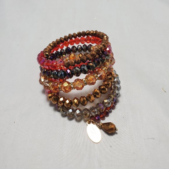 Ali Khan red gold glass bead 6 row coil bracelet - Picture 2 of 4
